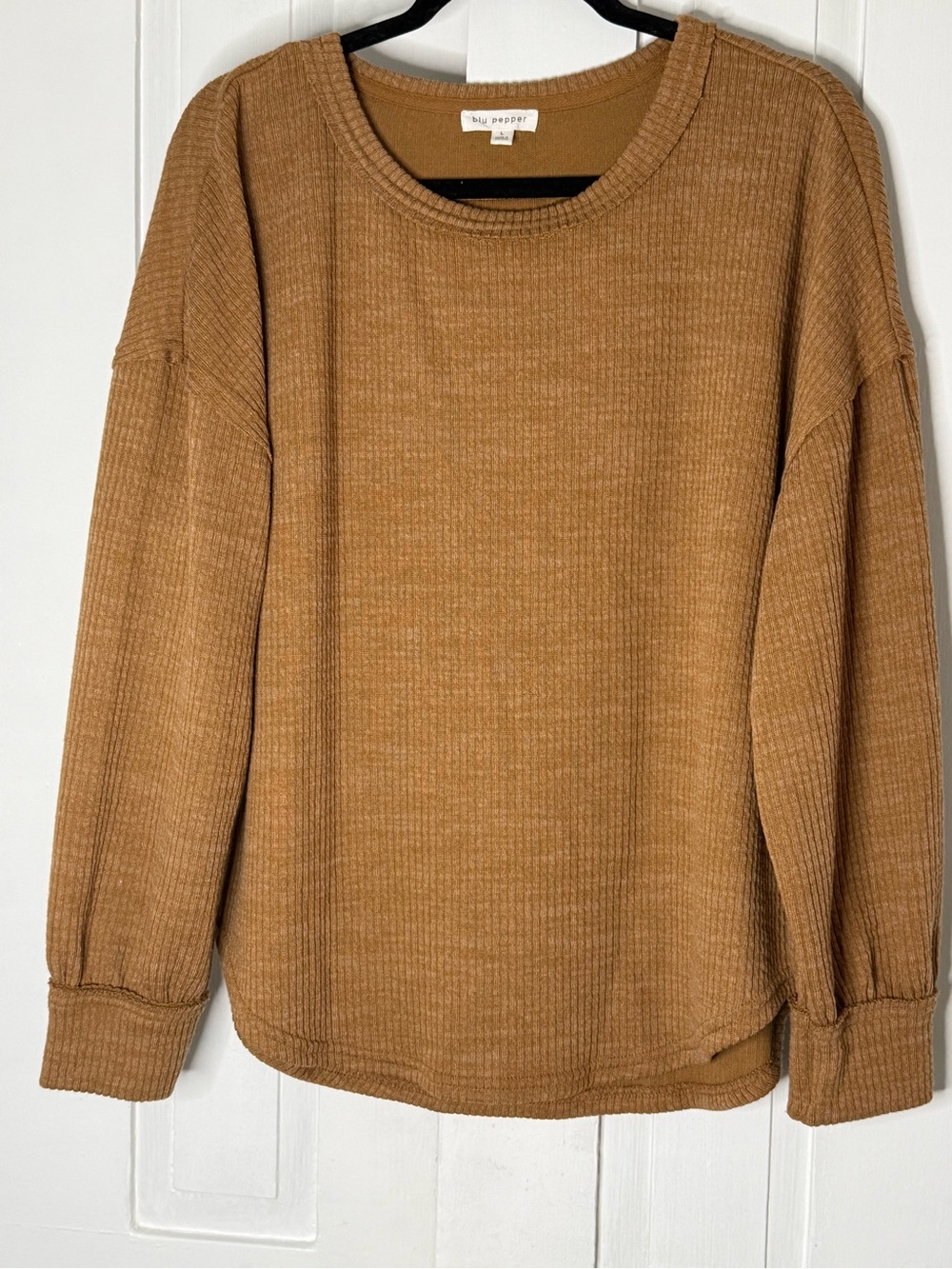 Blu Pepper Waffle Knit Long Sleeve Top - Large